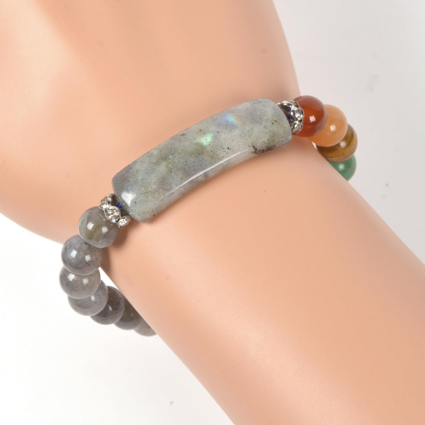 Justinstones Labradorite Natural Healing Stone Bracelet 8mm Beads Chakra Crystal Energy Heart Charm Bracelet Love Friendship Anxiety Crystal Healing Stone Chakra Bracelet