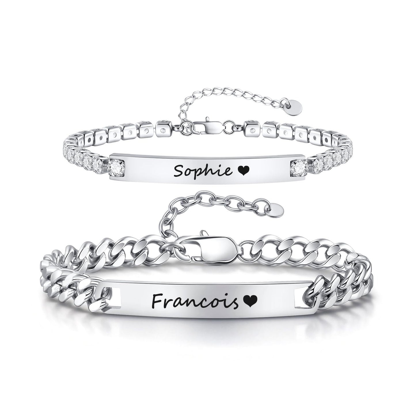 Personalized Matching Bracelet for Couple - Custom Engraving Couple Bracelet,Stainless Steel Long Distance Relationship Jewelry,Promise Bracelet for Him/Her,Valentine's Day Anniversary Birthday Gifts