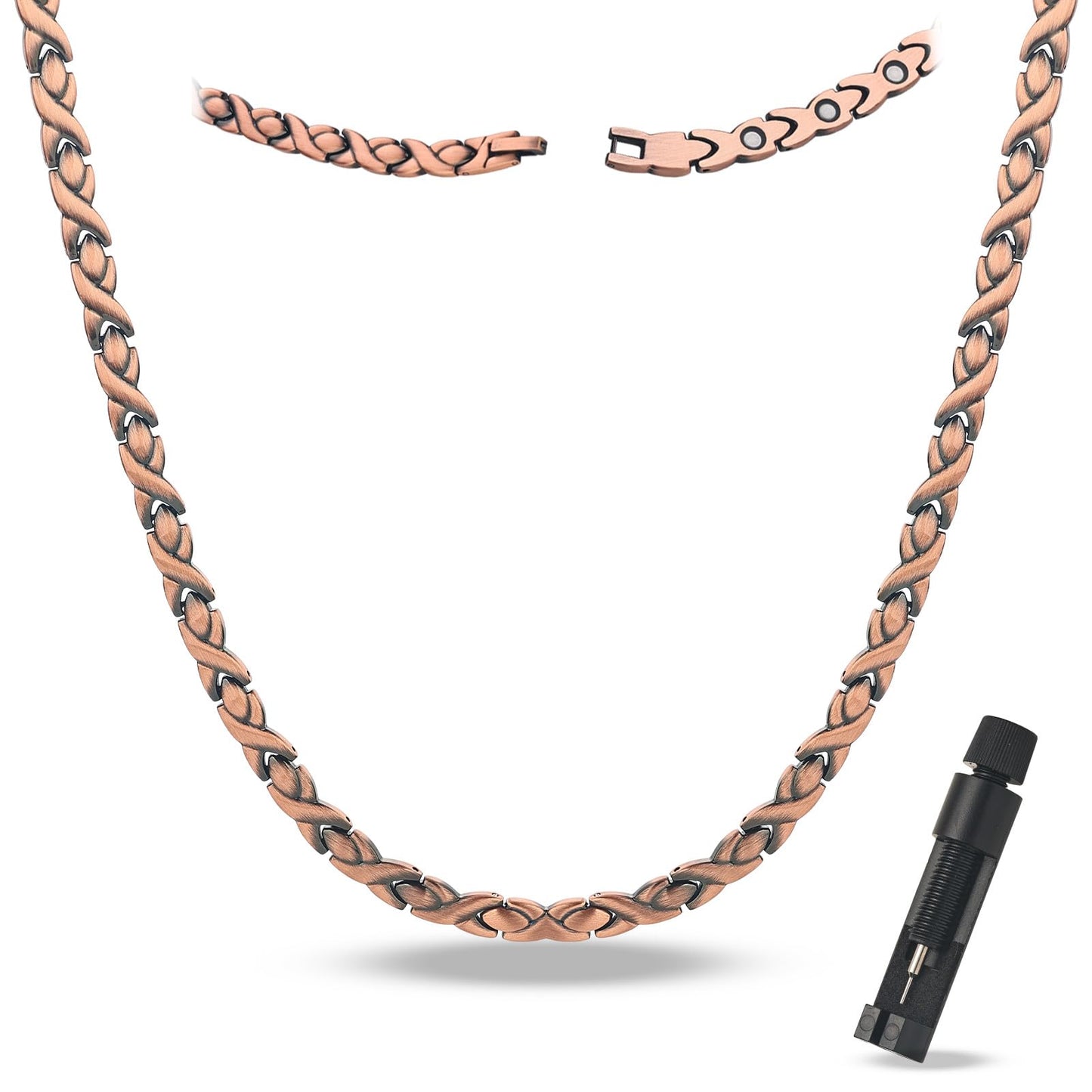MagEnergy Copper Necklace for Men Women, Magnetic Necklace with 3500 Gauss Ultra Strength Neodymium Magnets, Adjustable Magnetic Jewelry with Sizing Tool (Vintage)