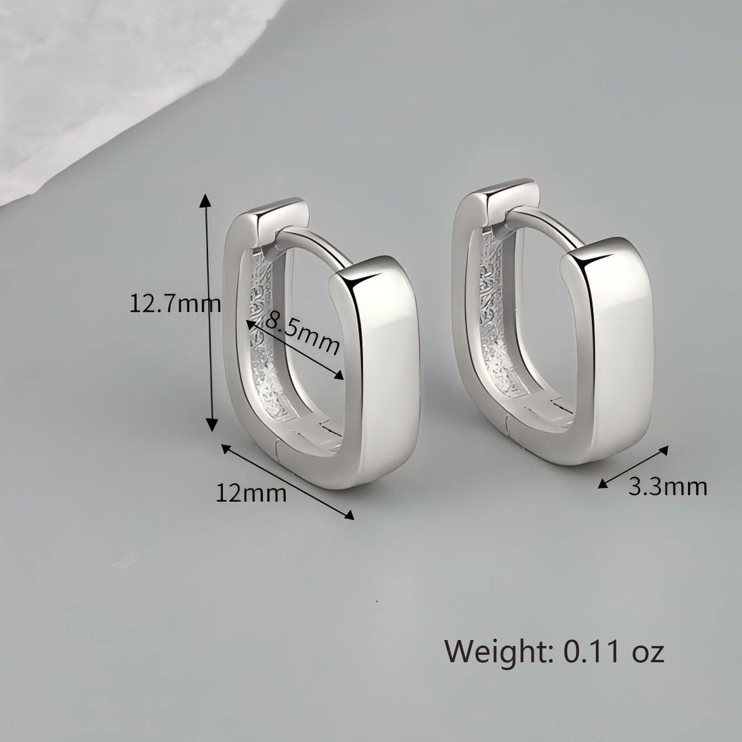 Italian Sterling Silver Earrings for Men Hoop Huggie Earring Polished, Jewelry for Alentine's Day, Father's Day, Thanksgiving Gifts, Birthday Presents (Square)