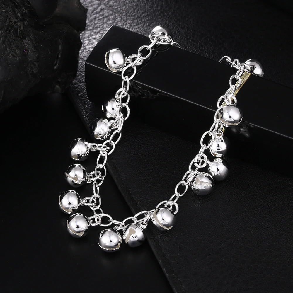 OSIRIDEH2 Bell Bracelet 925 Sterling Silver Bells Sounds Bead Chain Bracelet for Women Wedding Engagement Party Jewelry Jingling Bracelets (bracelet) (bell bracelet)