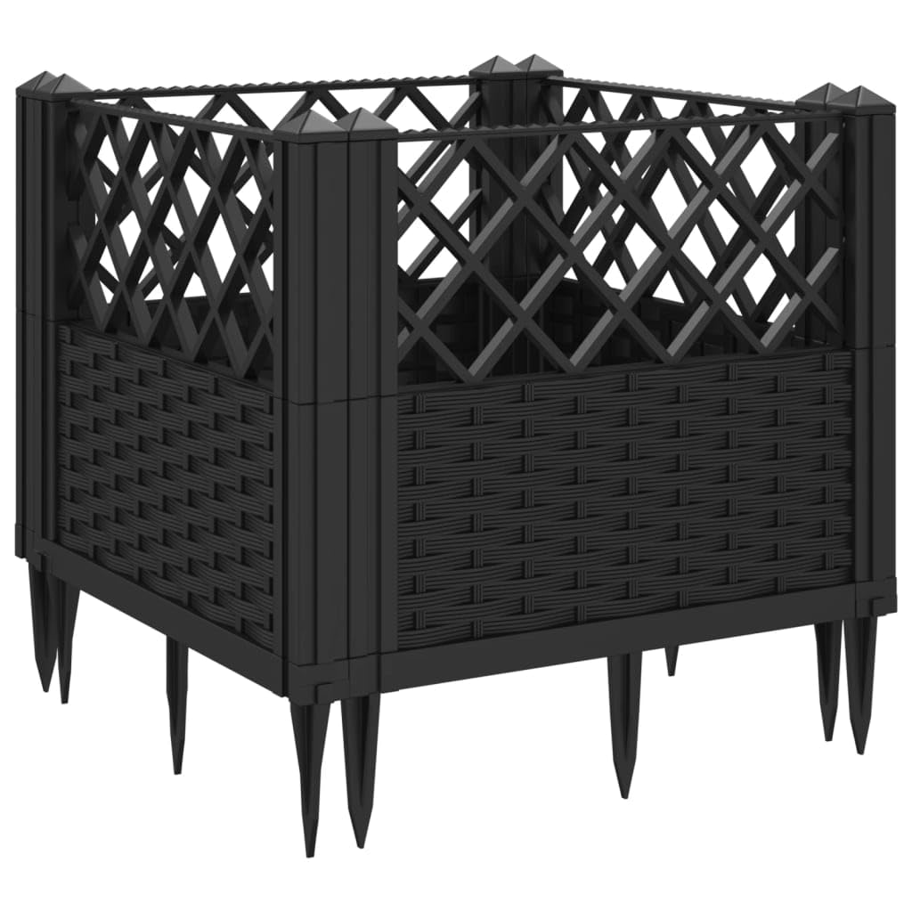 Qnhdfrt Black Square Garden Planter 17.1 Inch Modular Outdoor Large Planter Box with Basketweave Design for Raised Beds Gardens Patios and Terraces