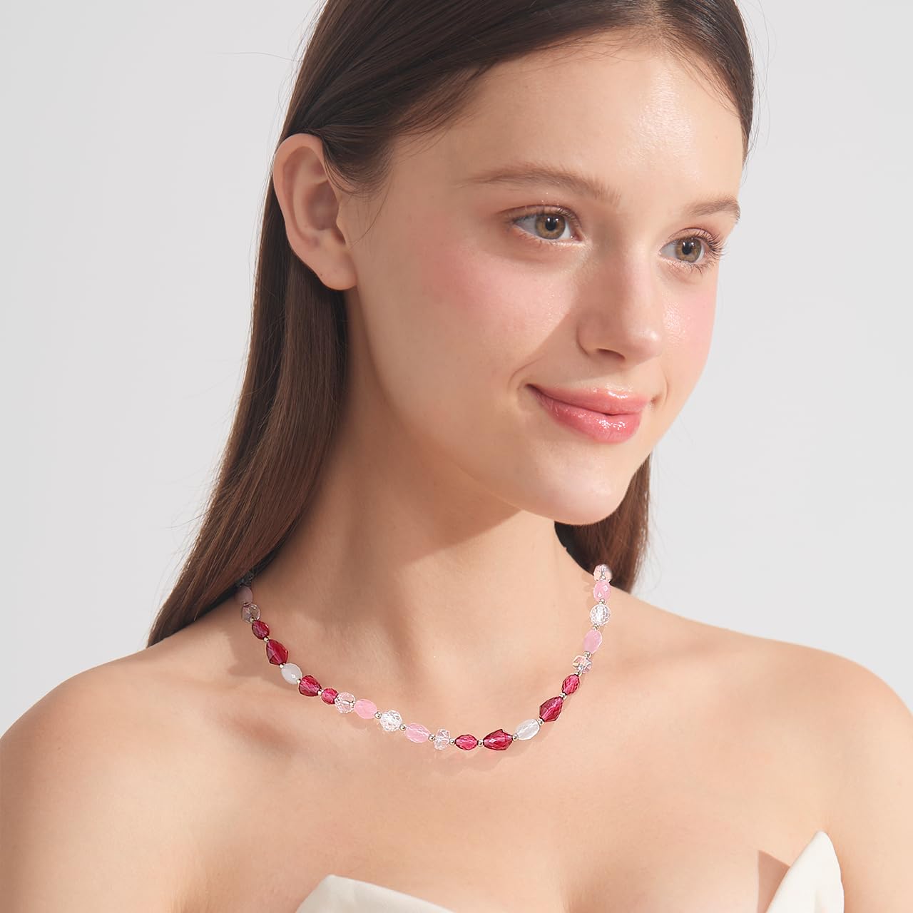 Gmissbabicoo Healing Crystal Necklace for Women Spiritual Zircon Beads Handmade Cat Eye Gemstone with 18k Golden Plated Red Pink Crystals Stones Beaded Necklaces with Jewelry Box