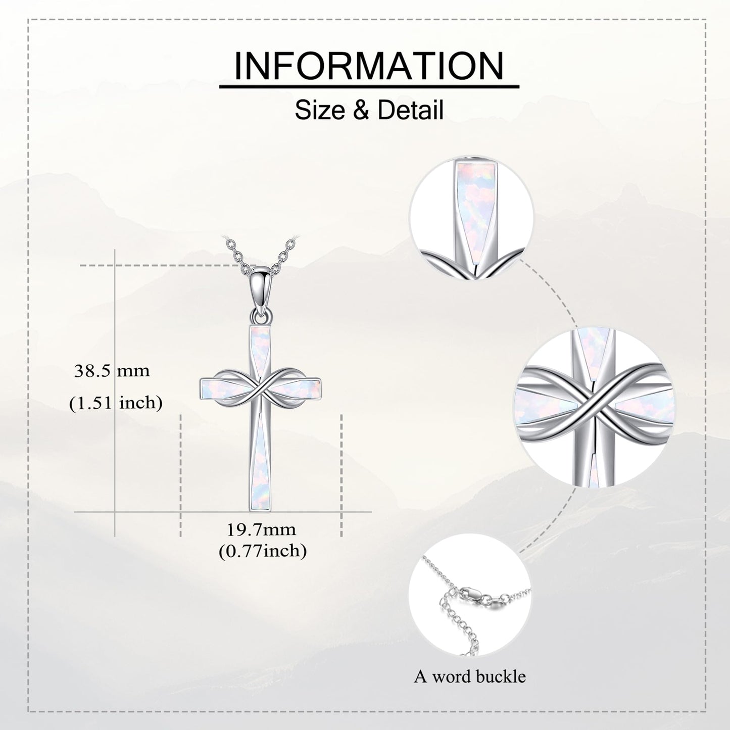 ONEFINITY Opal Cross Necklace 925 Sterling Silver Infinity Cross Pendant Necklace White Opal Jewelry Gifts for Women