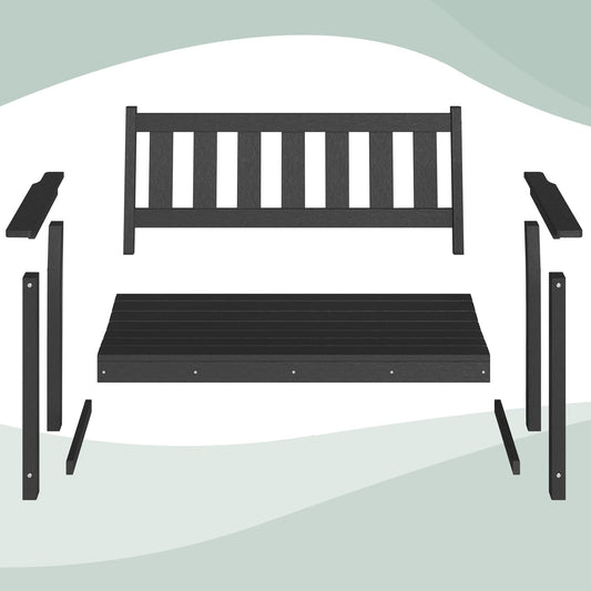 ACUEL HDPE Outdoor Bench – 50'' Weatherproof Durable Garden Bench, 2-Person Park Bench, Multi-Purpose Design Ideal for Porch, Patio, Church, and School (Black)