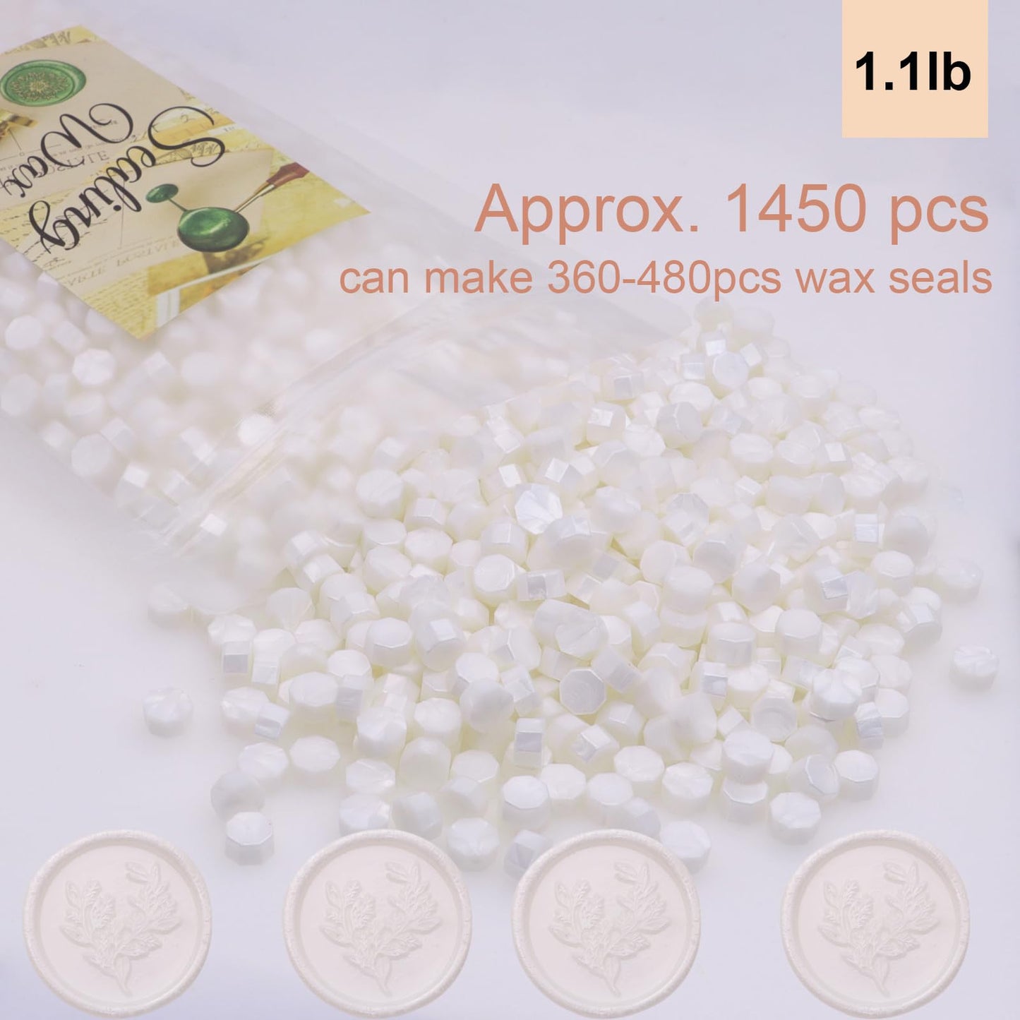 Andotopee Pearl White Wax Seal Beads 1450pcs (1.1lb), Premium Pearlescent Sealing Wax Pellets for Stamp Seals, Wedding Invitation, Letter Envelope, Thanks Card & Scrapbook DIY Crafts & Bridal Crafts