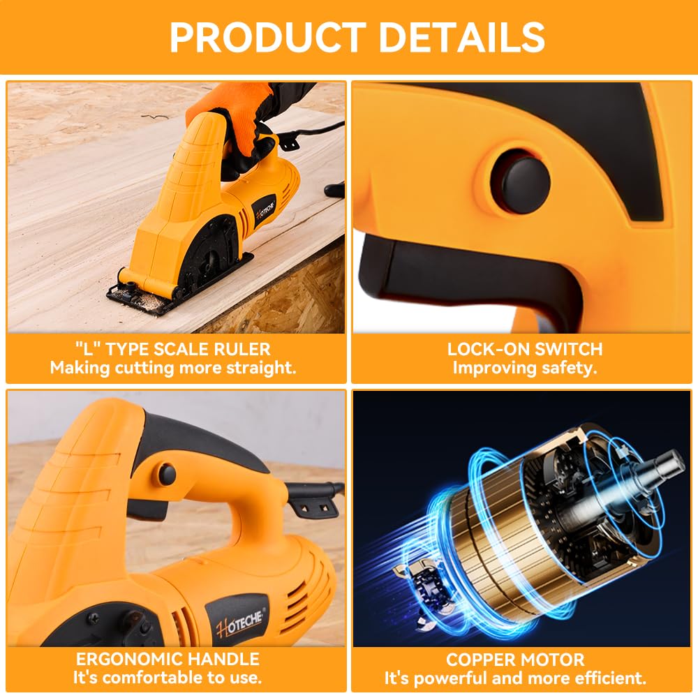 Hoteche 3-3/8-Inch Mini Circular Saw 5A Multifunctional Portable Saw with 3pcs Blades for Metal, Wood and Tile Cutting