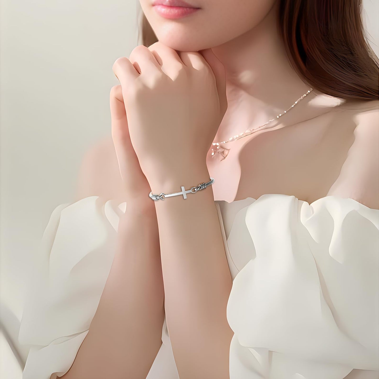 DS Religious Gift for Her Christian Cross Bracelet Bible Verse God is Within Her She Will Not Fall Inspirational Bracelets For Women Stainless Steel Jewelry Gift To Daughter Best Friend (Cross bracelet-Silver 4)