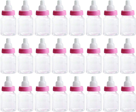 3.5 Inches Baby Bottle Shower Favor,Mini Plastic Candy Bottle,Baby Shower Supplies Boy Girl Newborn Baby Baptism Birthday Party Deco (2 Dozens, Pink)