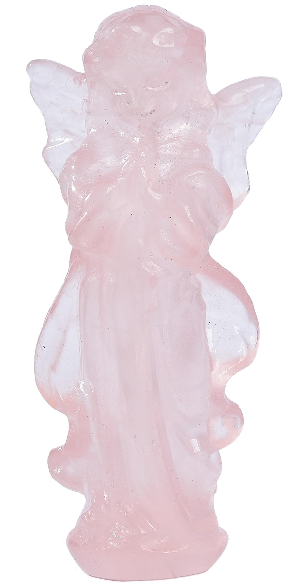 JIC Gem 3.9 Inch Rose Quartz Prayer Angel Healing Crystal Guardian Angel Figurine Pink Hand Carved Gemstone Statue 1pc