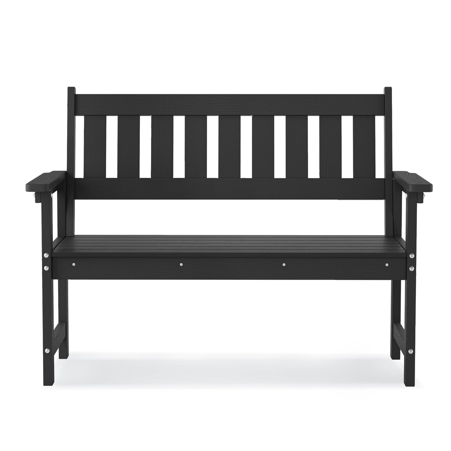 LUE BONA Outdoor Bench, 2-Person HDPS Garden Bench, Outdoor Benches Weatherproof, All-Weather Fade/Rot Resistant Patio Bench for Park, Front Porch, Backyard (Black)