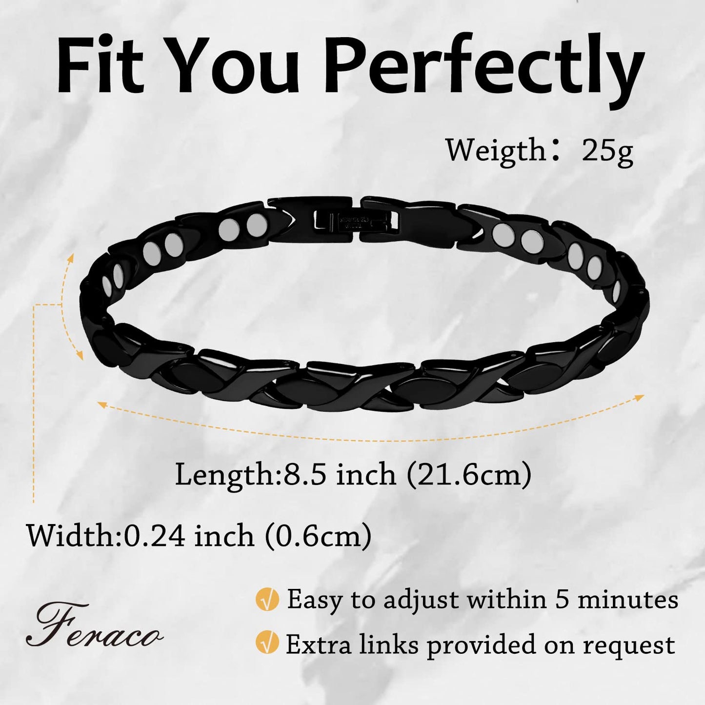 Feraco Magnetic Bracelet for Women Titanium Steel Magnetic Therapy Bracelet with Neodymium Magnets, Unique X Shape Links (Black)