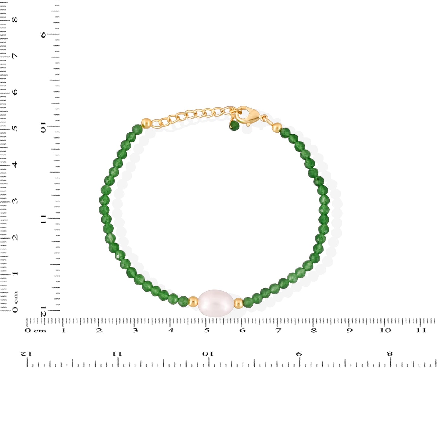Gempires Green Jade Beaded Bracelet with Pearl Choker Crystal Jewelry Lightweight March Birthstone Gifts Hypoallergenic 7.5 Inch Gold Plated Bracelets For Women