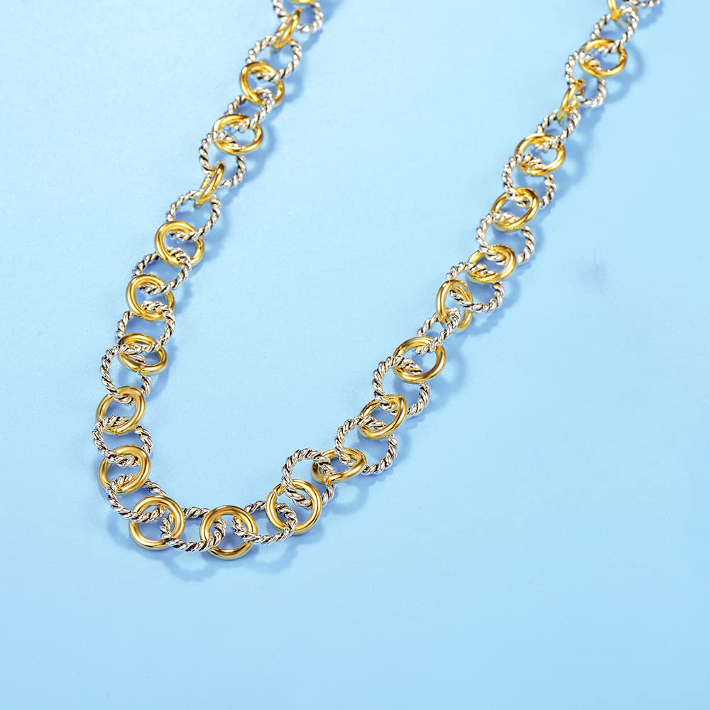 UNY JEWEL Jewelry Style Trendy Elegant Vintage Retro Unique Fashion Style 2 Tone Twisted Wire Link Women Long Necklace 76 CM (Silver Tone)