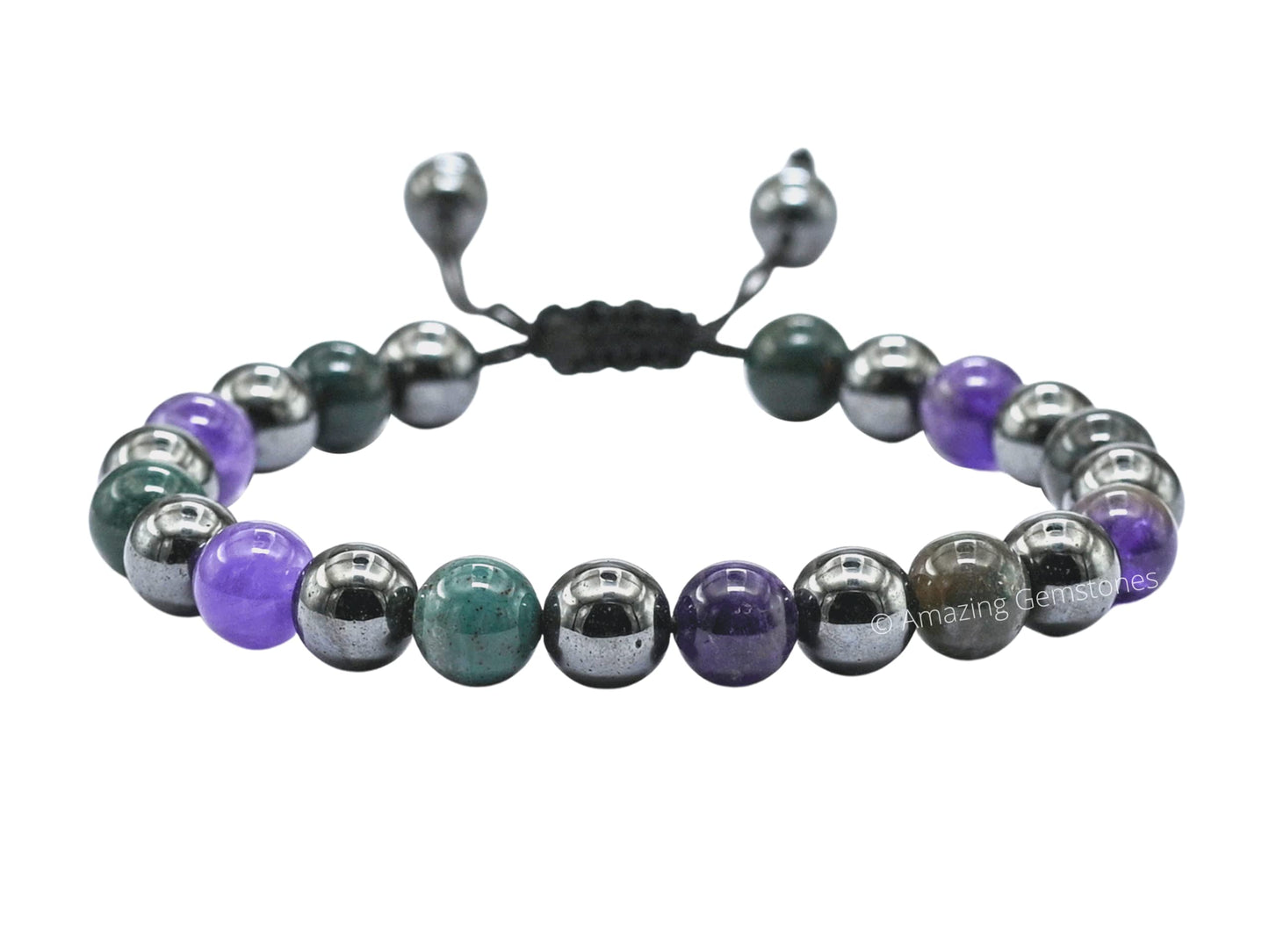 Amazing Gemstone Blood Pressure Control Bracelet - Bloodstone Amethyst Hematite Bracelet Set for Healing Calming Anxiety Stress Relief Gifts Pulseras Para Hombres Mujer Stocking Stuffers (Adjustable)