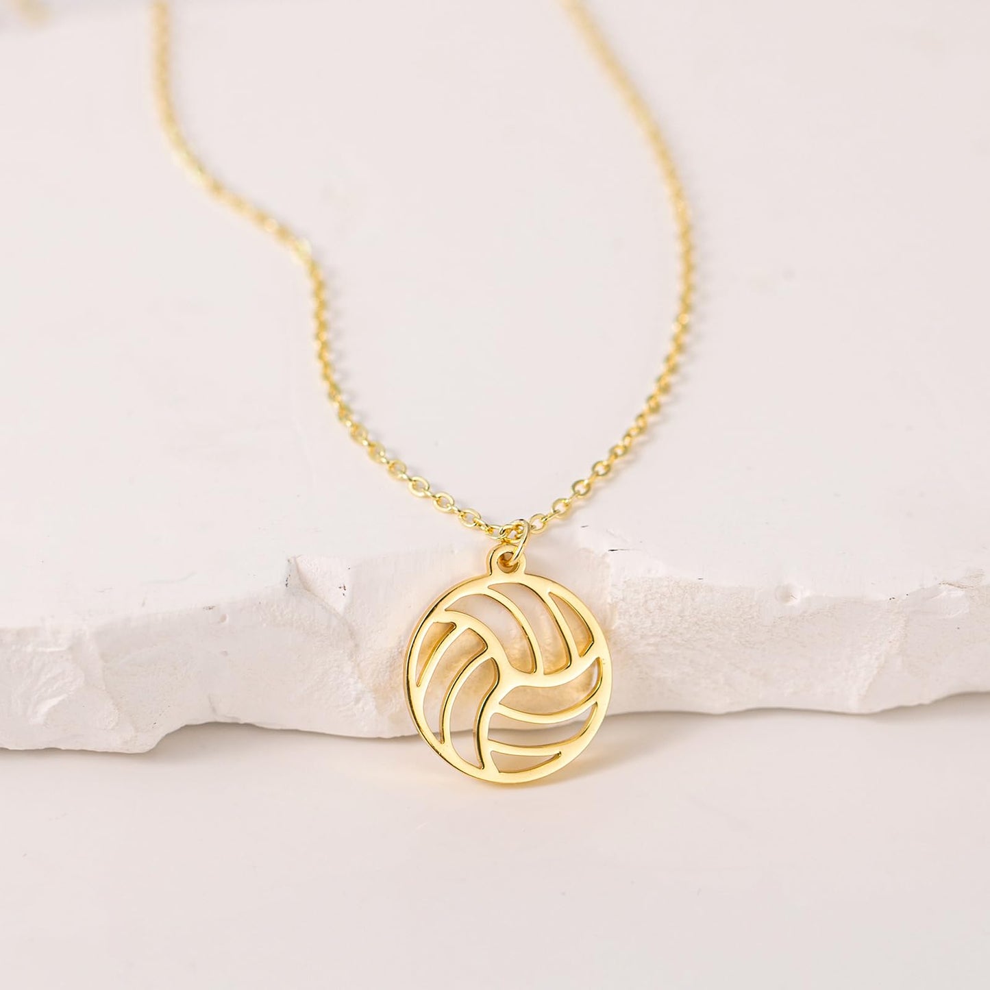 GUOKE Gold Volleyball Necklace for Women – 14K Gold Plated Sports Pendant, Dainty Volleyball Charm Necklace, Athletic Minimalist Jewelry for Her