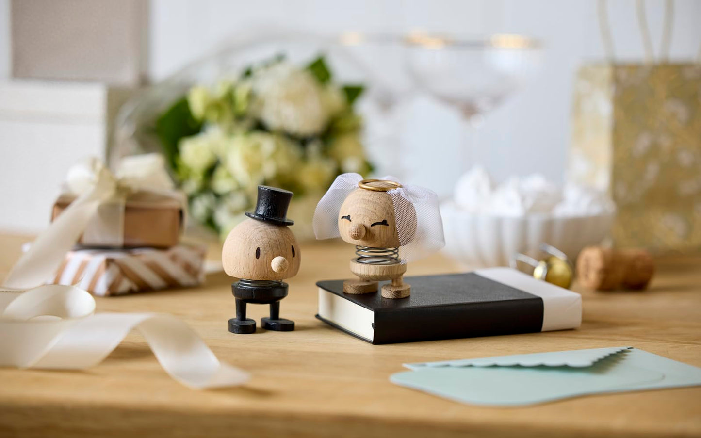 Hoptimist Wedding Groom Raw Oak, Wood, Home Decor Ornament - Scandinavian Design, Wood W/Metal Spring, Small - Creates cheerful movement