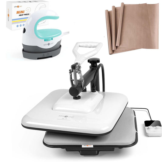 HTVRONT 15x15 Heat Press Machine, Mini Heat Press Machine, 3pcs Teflon Sheets