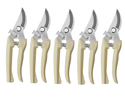 5pcs Garden Flower Shears Pruning Shears 6.9 inches Scissors Heavy Duty Plant Scissors for Cutting Flowers, Trimming Plants, Bonsai, Fruits Picking (White Handle 5pcs)