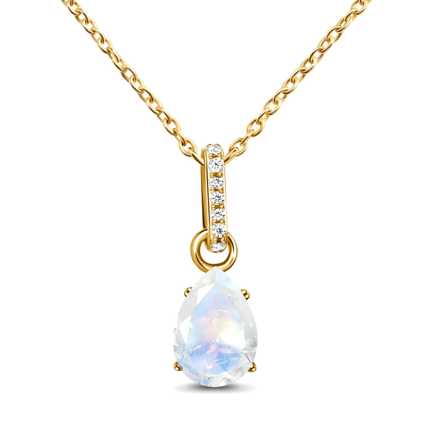Moon Magic Moonstone Necklace Sway - June Birthstone / 925 Sterling Silver - 18k Rose Yellow Gold Rainbow Moonstone Necklaces for Women/Authentic Crystal Jewelry