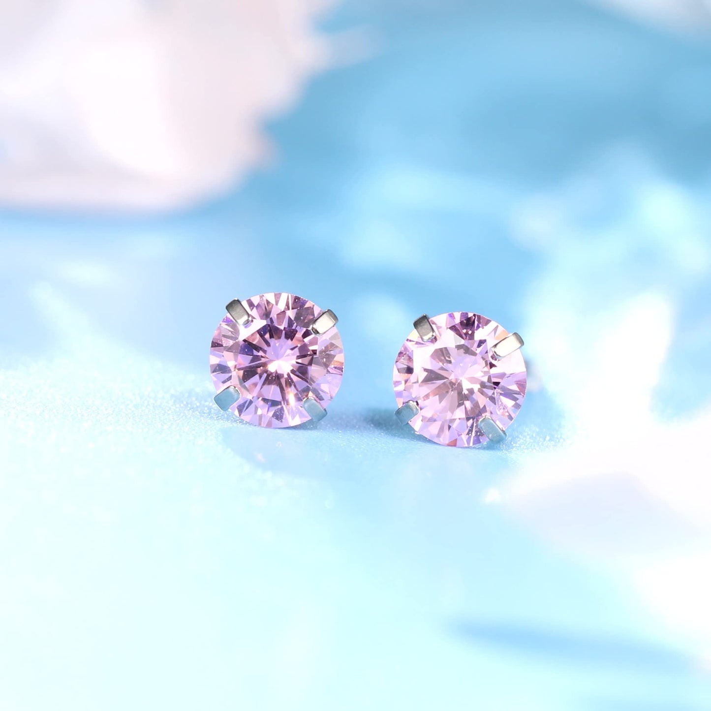 Limerencia Hypoallergenic G23 Titanium Earrings, F136 Implant Grade Pure Titanium, Suitable for Sensitive Ears with Birthstone Crystals CZ Simulated Diamonds (Pink Gems)