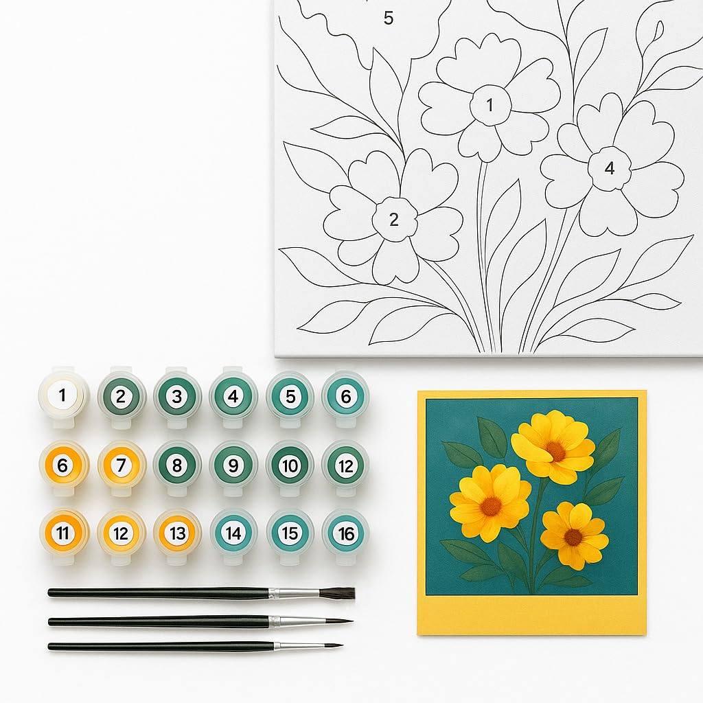 EnLvYY Paint by Numbers Kit for Adults 16x20in, (Unframed) DIY Acrylic Painting on Canvas, Flower Basket and Sailboat Lake View Through Window, Beginner Landscape Wall Art for Home Decoration or Gift