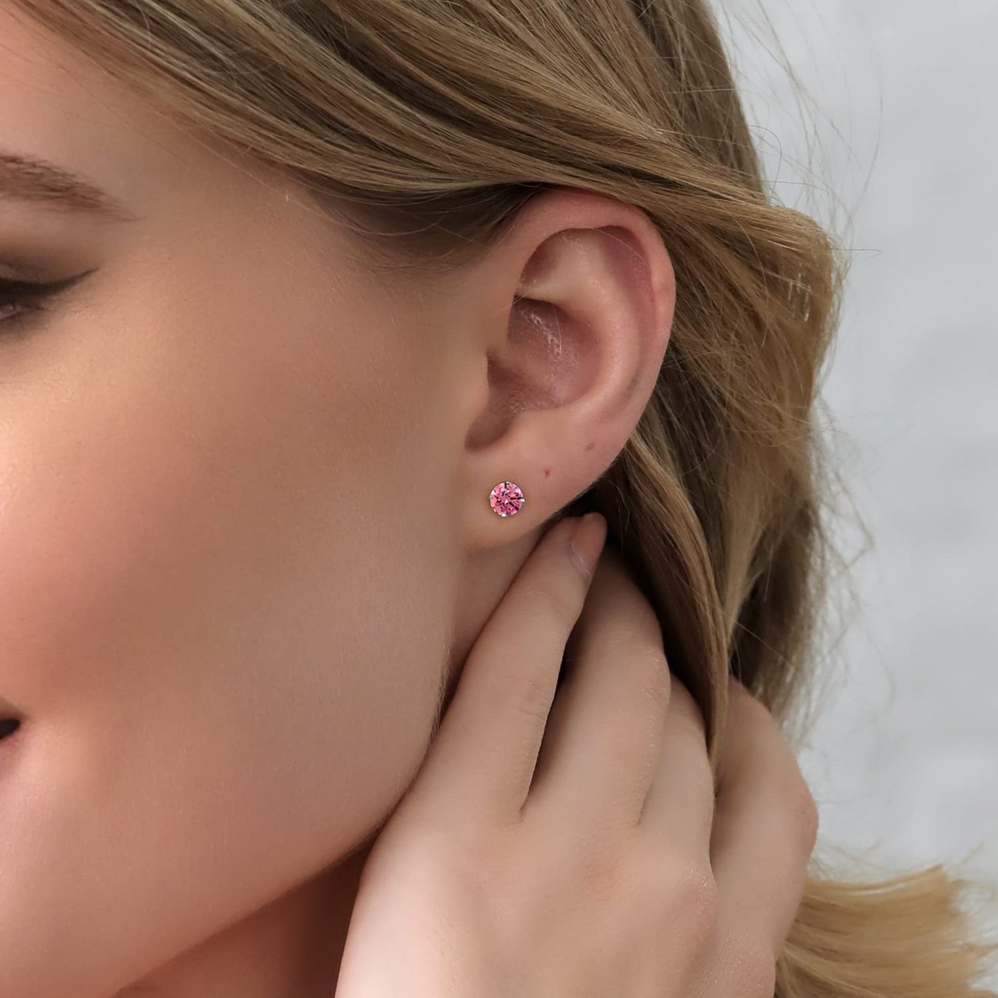 Gem Stone King 2-4 Cttw Round Gemstone Birthstone Stud Earrings For Women Men | 925 Sterling Silver | Round 7MM | Fine Jewelry Gifts for Women Her Mom Wife Men | Fancy Pink Zirconia