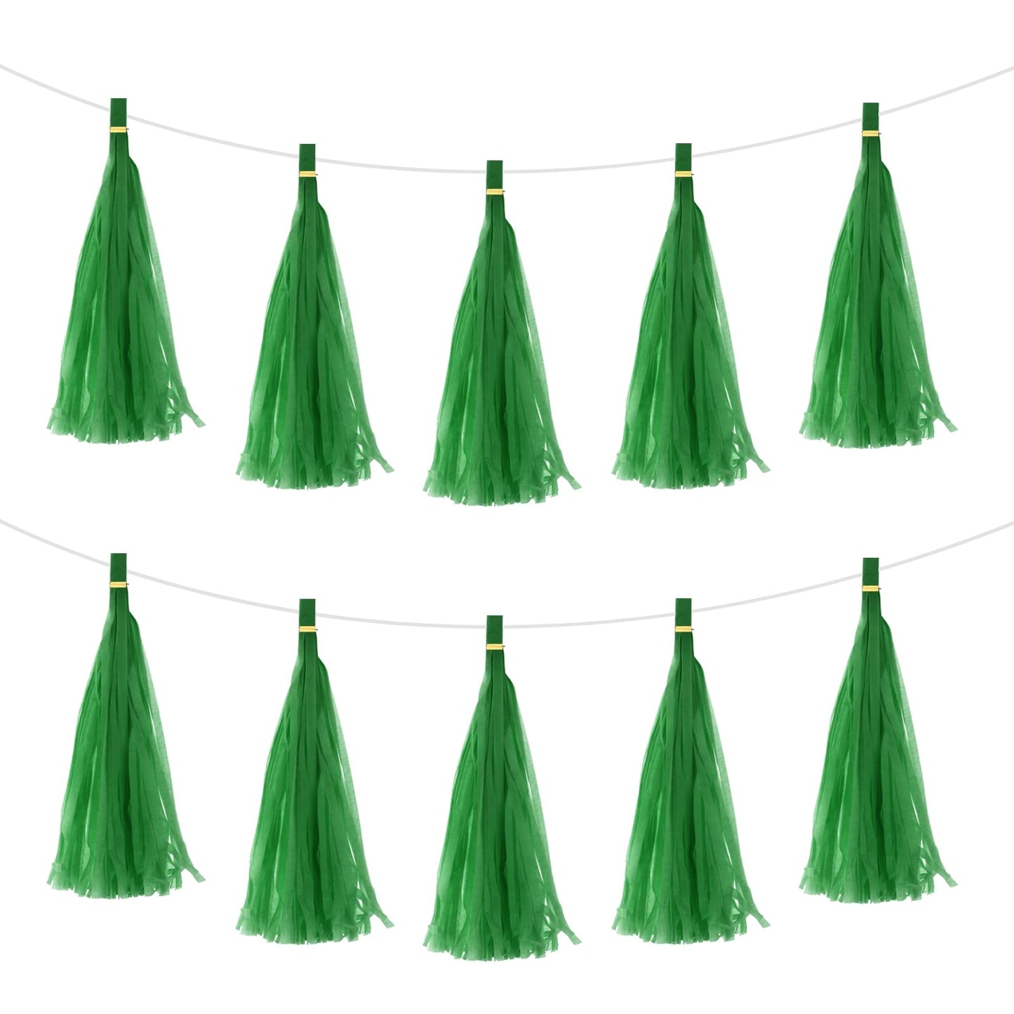 MECCANIXITY 50Pcs Dark Green Tassel Garland Banner with Rope Tissue Paper Tassels Party DIY Kits for Anniversary Wedding Birthday Party