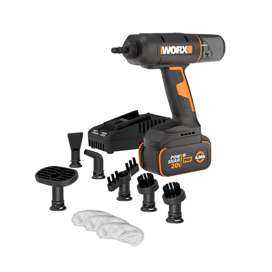 Worx 20V SteamStorm Cordless Handheld Steam Cleaner w/Accessories, Steamer for Cleaning 220°F 8-Second Preheat, Lightweight Portable Steamer for Home Car – Battery & Charger Included
