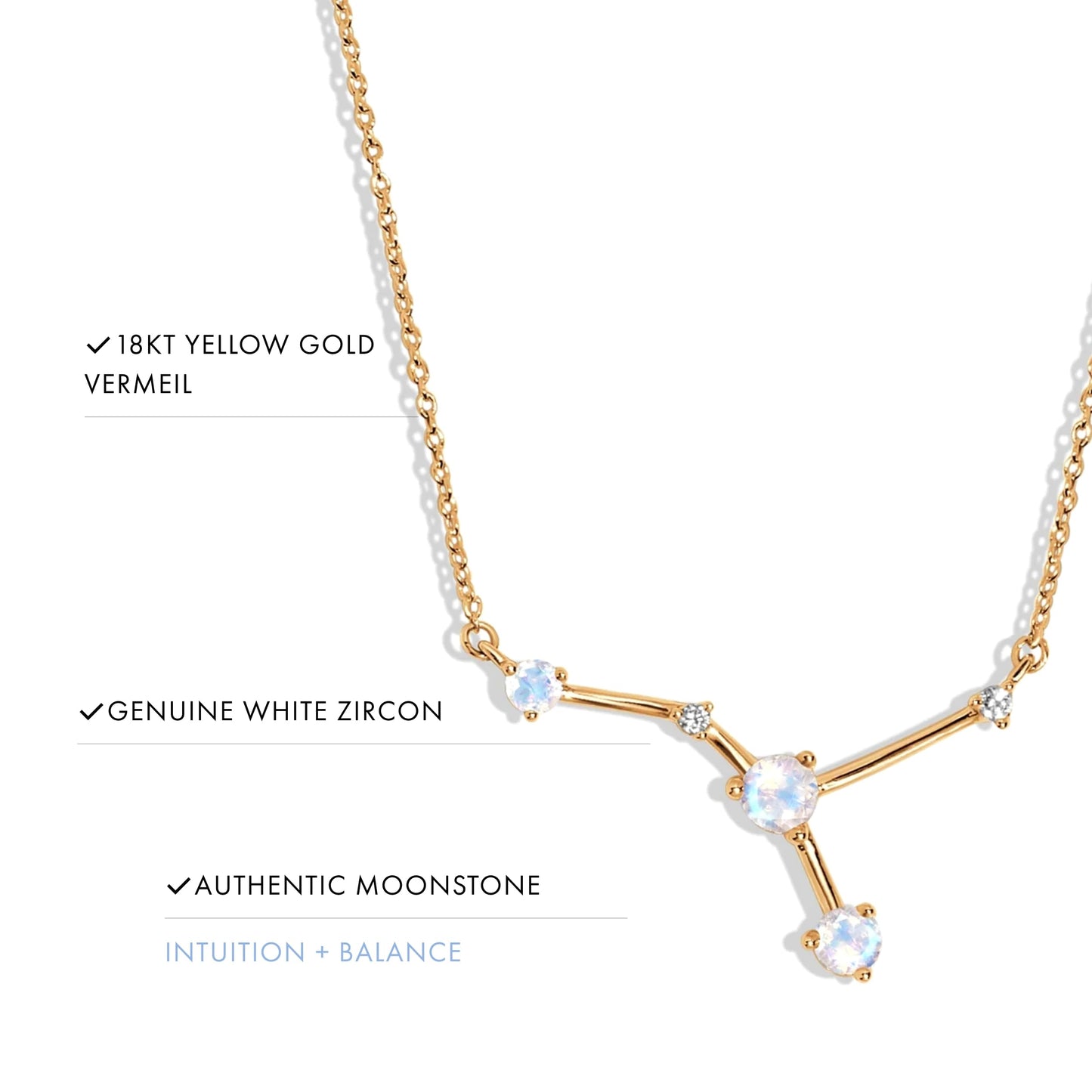 Moon Magic Moonstone Necklace - Cancer Zodiac Constellation / 925 Sterling Silver - 18k Rose Gold - Yellow Gold Rainbow Moonstone Necklaces for Women/Authentic Rainbow Crystal Jewelry
