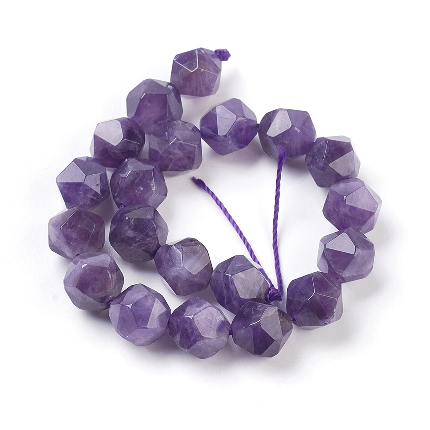 Fashewelry 10mm Natural Amethyst Gemstone Faceted Polygon Crystal Energy Stone Healing Chakra Star Cut Round Spacer Beads for Jewelry Craft Making, 7.8" (About 18pcs)