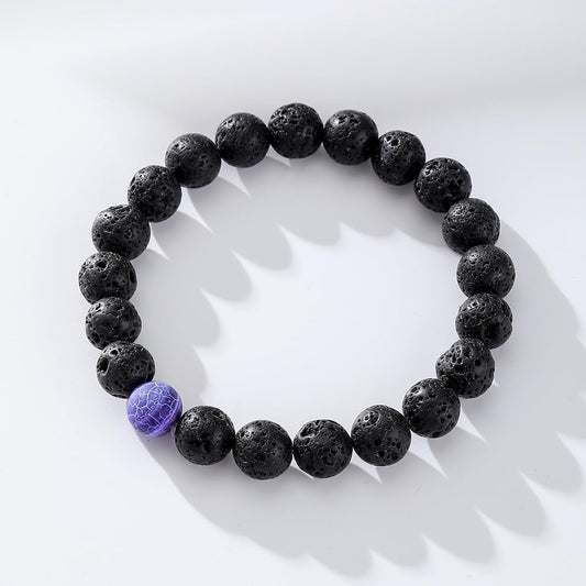 FORUBUS 2Pcs Lava Rock Beaded Bracelet Set – Essential Oil Diffuser Jewelry with Natural Stone Beads for Aromatherapy, Yoga, Meditation, and Stress Relief, Stretchy Bracelets for Women Men (purple)