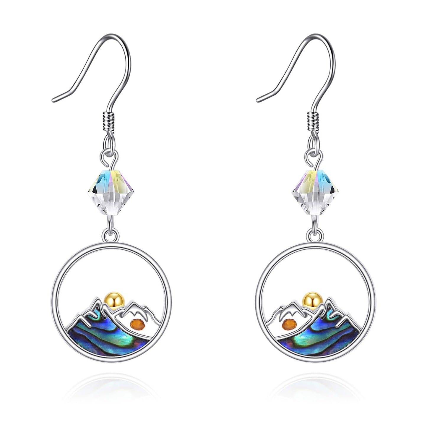 AOBOCO Mustard Seed Earrings for Women 925 Sterling Silver Round Sun Earrings Dangle Religious Mustard Seed Jewelry Christain Christmas Birthday Gifts for Mom Friends(Round Mountain Hooks)