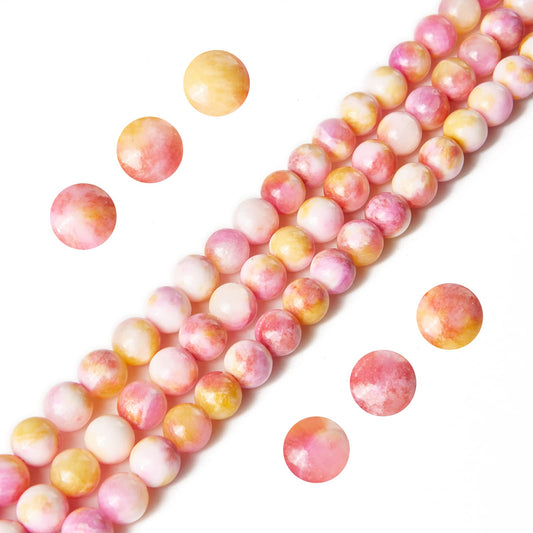 100pcs 6mm Pink Yellow Jade Beads Natural Gemstone Beads Round Loose Beads for Jewelry Making