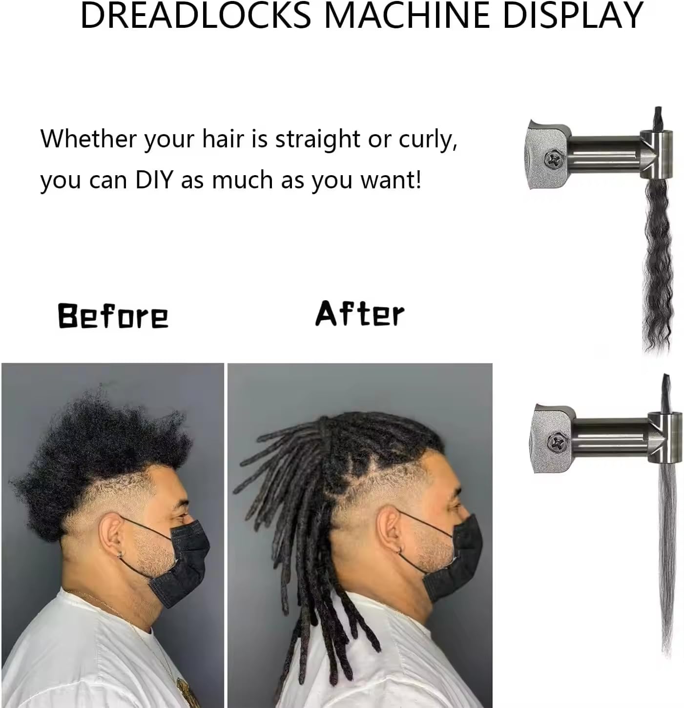 JUIIBUTT Dreadlocks Machine,Handheld Automatic Dreadlock Machine,DIY Dreadlocks,Dreadlock Machine Kit Portable,Dreadlock Maker for Locs(6/8/10/12/14/16 mm)
