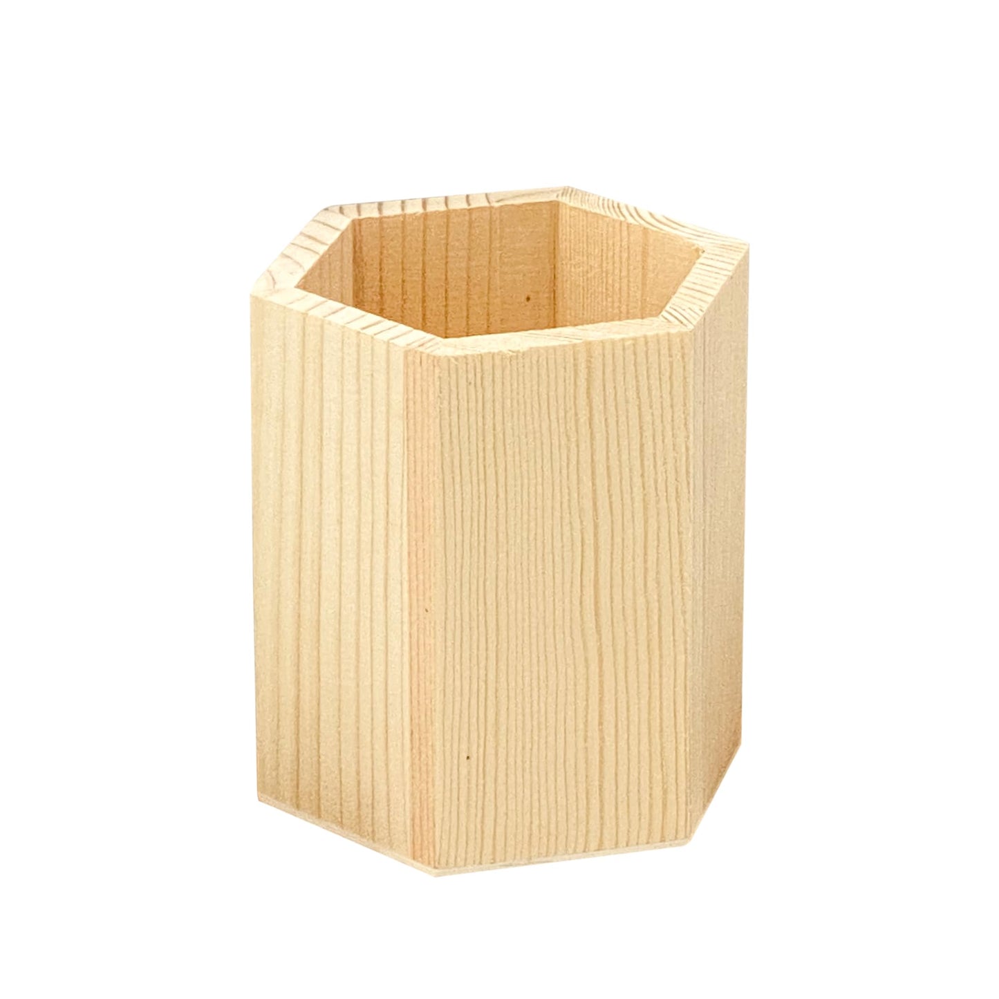 Cregugua 12 Pieces 4 Inch Wooden Pen Holder Hexagon shaped Unfinished Wood Pencil Holder for DIY Crafts (3x3x4 Inches)