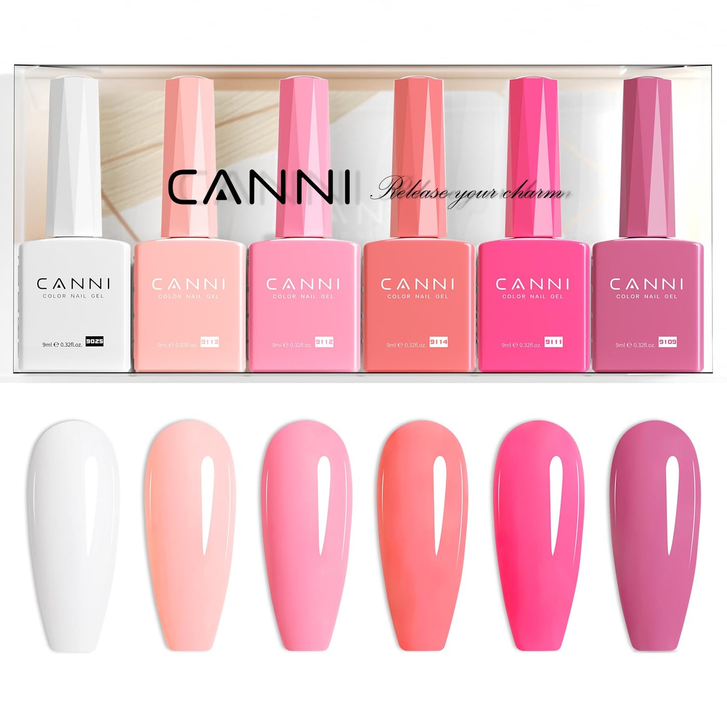 CANNI 6Pcs 9ml Pink Gel Nail Polish Set- Hot Pink Gel Polish Kit DIY at Home Salon Valentines Day Christmas New Year's Gifts for Girls