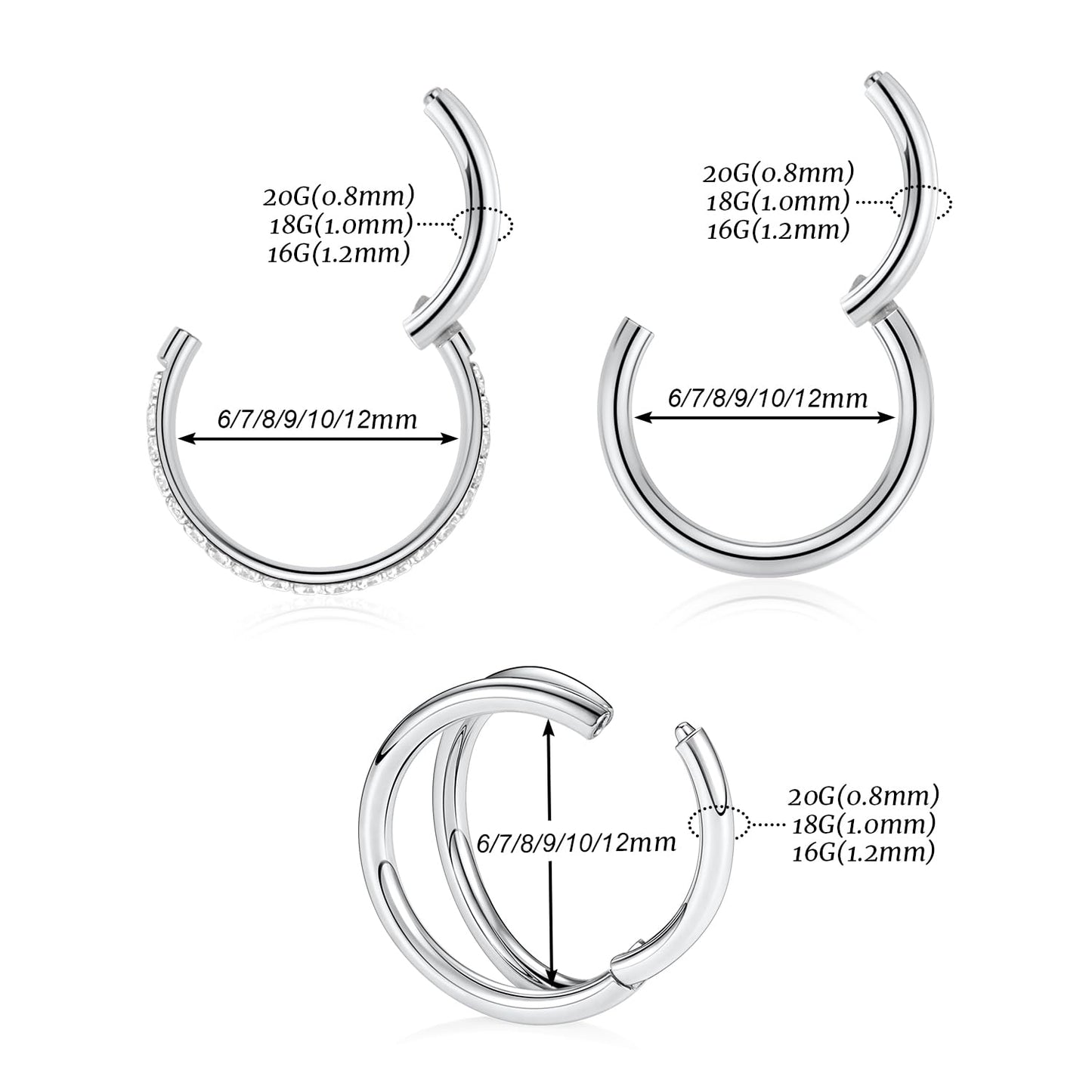 GAGABODY Septum Jewelry Seamless Double Hoop Conch Piercing 20 Gauge Nose Ring 20g Cartilage Earring with CZ Lip Rings 6mm Nose Hoop Surgical Steel Helix Earrings Silver