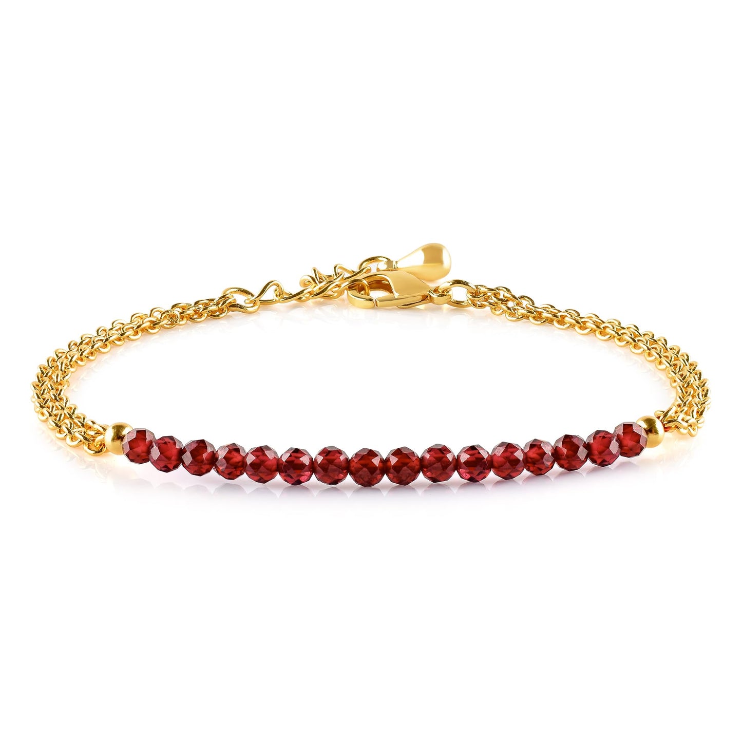InfinityGemsArt Garnet Bracelets for Women, Natural January Birthstone, Minimalist Beaded Red Stone, Chakra Crystals Gemstones Lightweight Jewelry, 14K Gold Plated 8 Inch Adjustable Chain, Christmas Gifts For Her