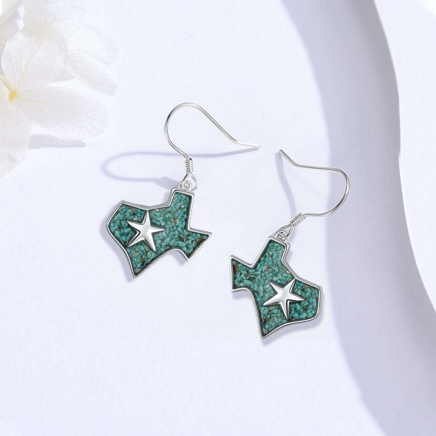 KoyeKei Texas Earrings Gifts for Women 925 Sterling Silver Turquoise Texas State Map Flag Dangle Drop Earrings Jewelry Texas Souvenirs Gift for Star TX Wife