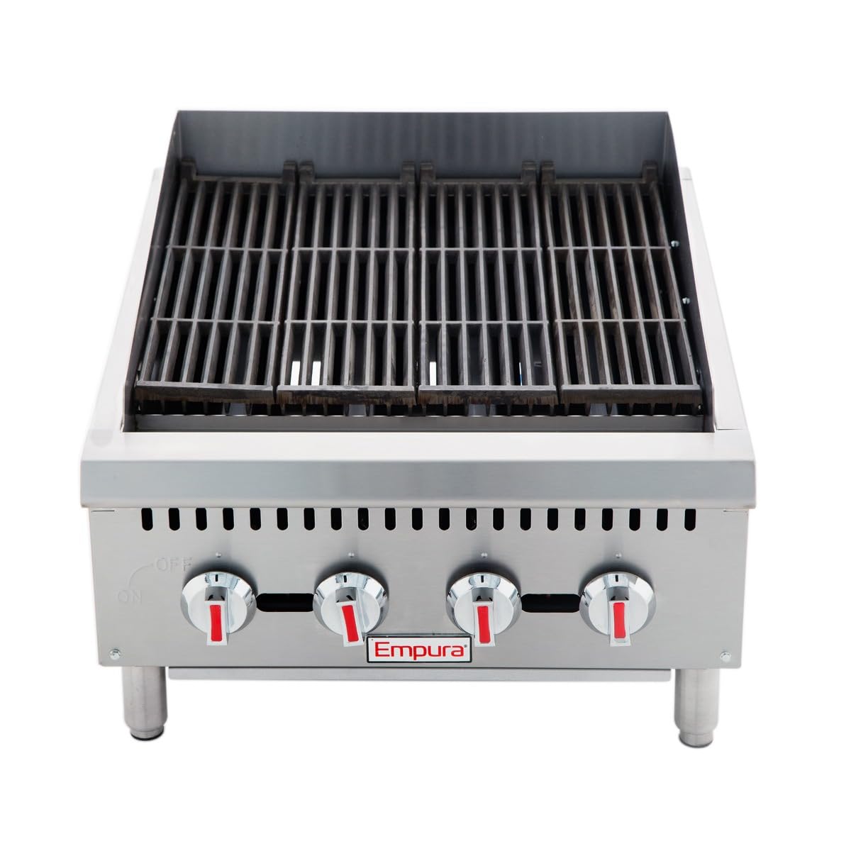 EMPURA 24" Countertop Gas Radiant Charbroiler | Commercial Char-Grill Broiler for Buffet Food Truck | (4) Burners, 80,000 BTU | 24"W x 32.3"D x 13.3"H, Stainless Steel (Includes: LP Conversion Kit)