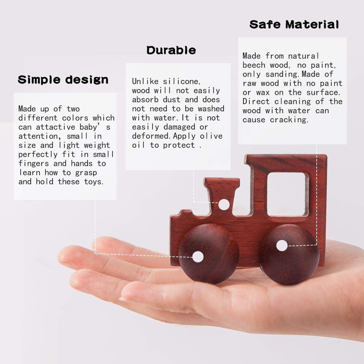 Promise Babe 2pc Wooden Rattle Organic Wooden Cars Push Car Toys Montessori Educational Natural Wood Toys Inspired Baby Newborn Perfect Shower Gift