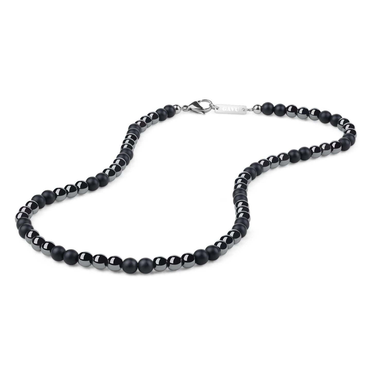 GAVU Hematite Matte Onyx Beaded Crystal Necklace for Men 20"