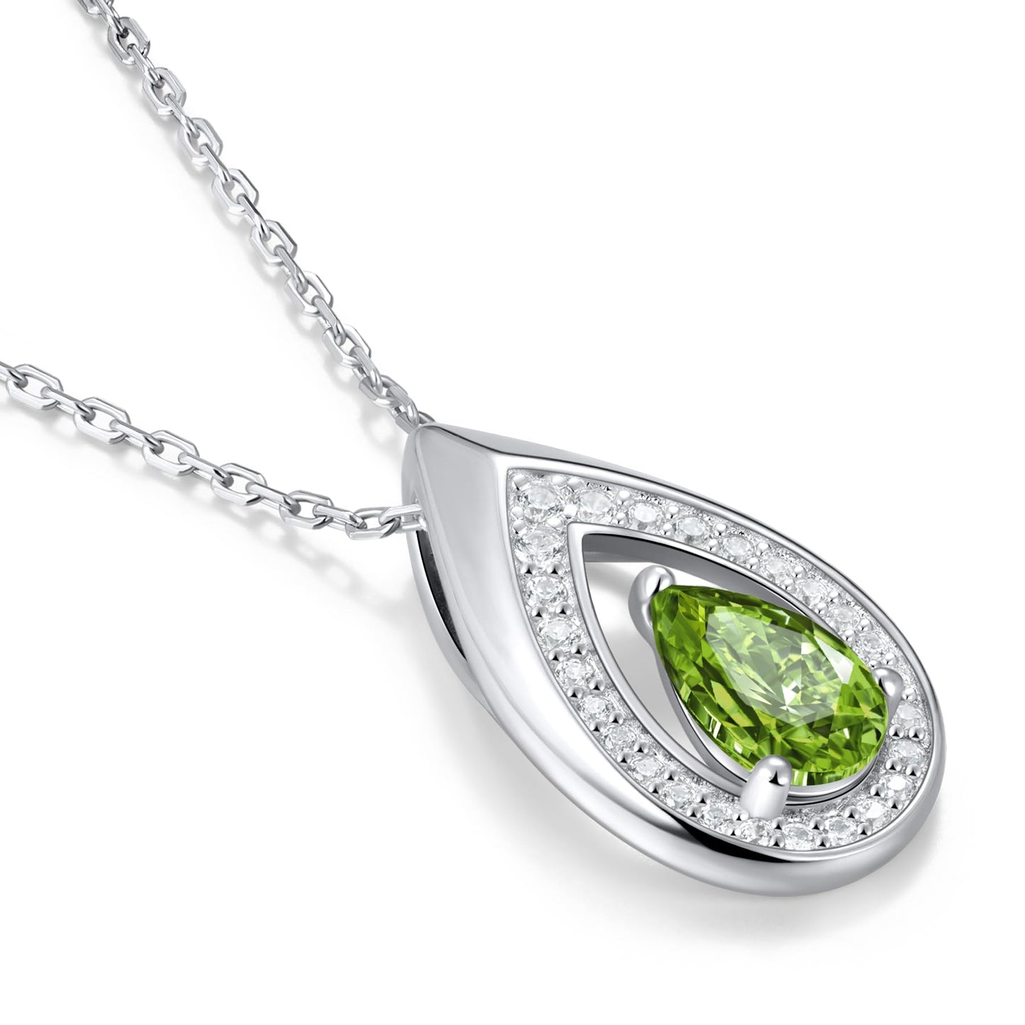Kstyle 925 Sterling Silver Peridot August Birthstone Pendant Necklace Teardrop Jewelry Valentine's Day Anniversary Birthday Gift for Wife Girlfriend Daughter Sister Non Tarnish