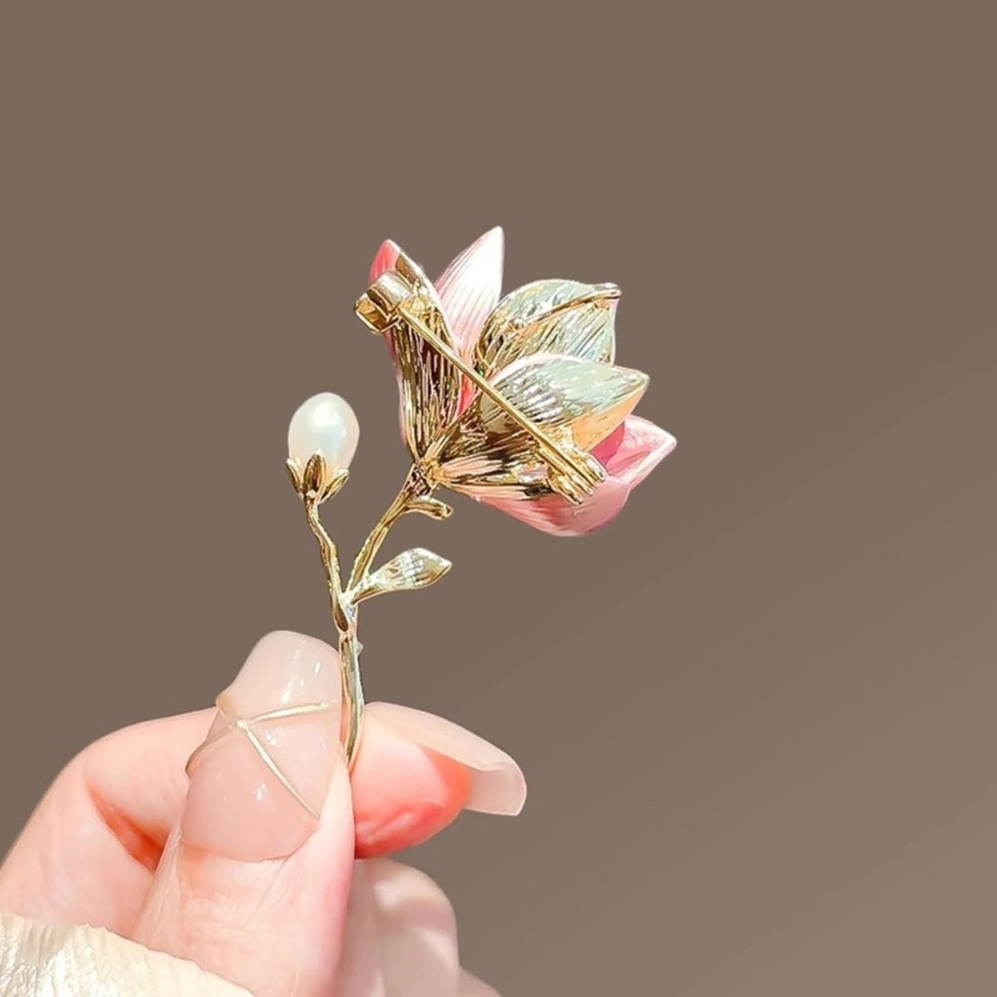 Elegant Flower Brooch for Women, Vintage Premium Enamel Boutonniere, Coat and Suit Pendant Necklace, Jasmine Magnolia Lily Osmanthus Designs (Magnolia-1)