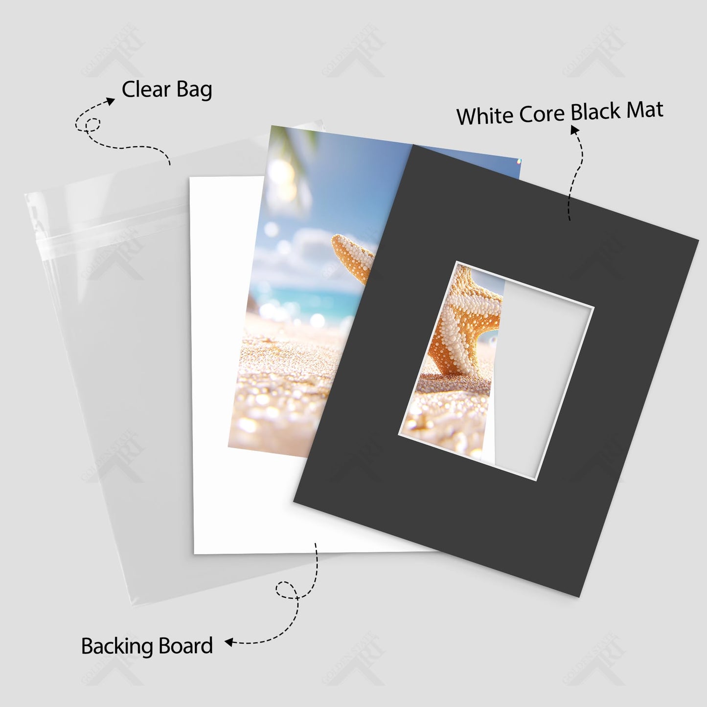 Golden State Art, Acid Free, Pack of 5, 16x20 Black Picture Mats Mattes with White Core Bevel Cut for 8x10 Photo + Backing + Bags