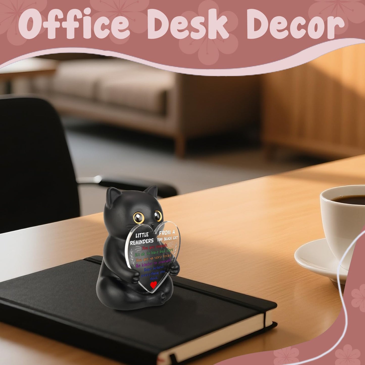 wainvniaw Positive Affirmations Black Cat Figurines Decor, Motivational Gifts Inspirational Cheer Up Gift for Cat Lovers, Women, Men, Friends, Coworker, Employee, for Home Office Cubicle Desk WCT4