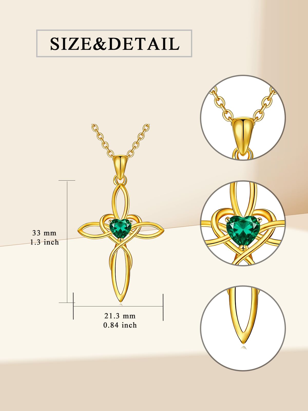 POIUY 14K Gold Celtic Knot Cross Birthstone Necklace for Women Irish Infinity Heart Pendant Cross Jewelry Anniversary Valentines Birthday Mothers Day Gifts for Mom Wife Her