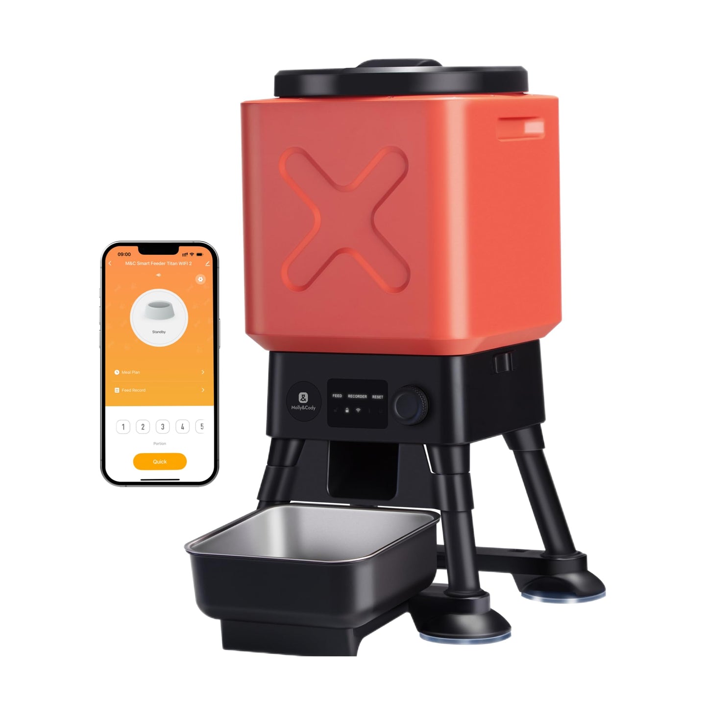Automatic Dog Feeder for Large Dogs, 14L Capacity, Remote Feeding, Anti-Blockage System, Timed Auto Dog Food Dispenser, 2.4G WiFi App Control，Dual Power Supply,Stainless Steel Bowl