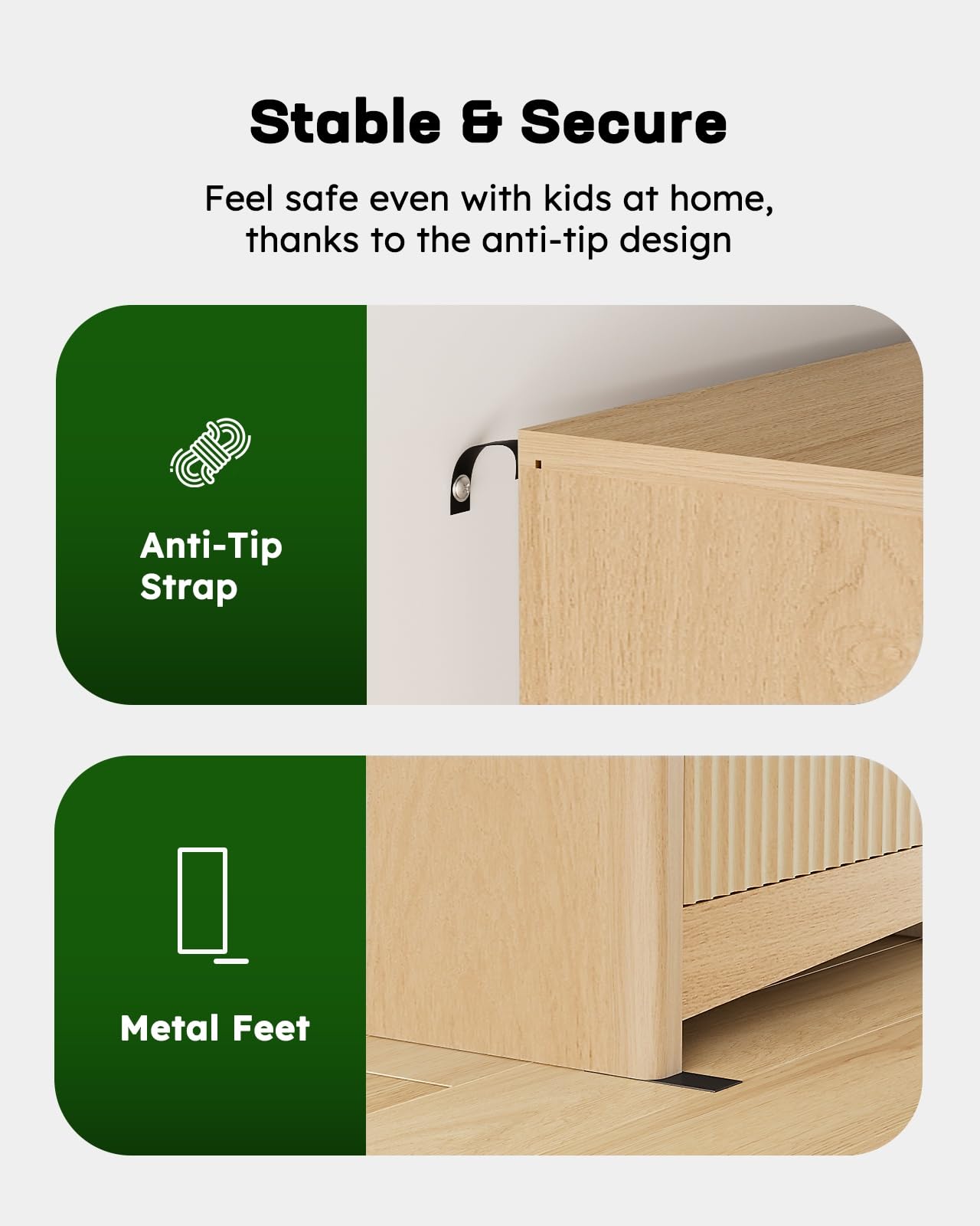 Marsail Fluted 5-Drawer Tall Wooden Dresser, Smooth Gliding Drawers & Large Capacity Storage Space, Modern Organizer Cabinet for Bedroom or Hallway, Natural Oak